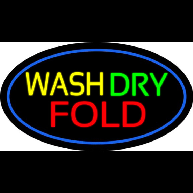 Custom Wash Dry Fold Oval Blue Neon Sign USA