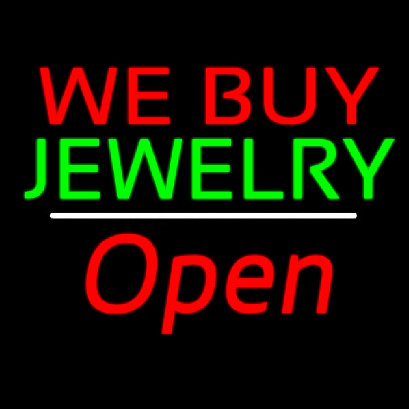 Custom We Buy Jewelry Block Open White Line Neon Sign USA