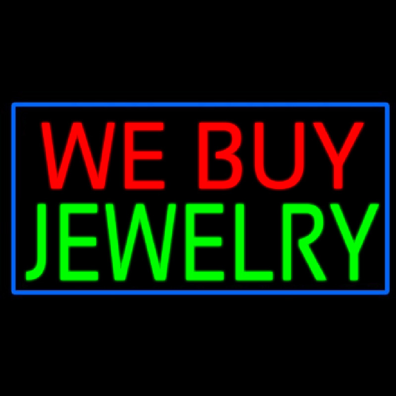 Custom We Buy Jewelry Rectangle Blue Neon Sign USA