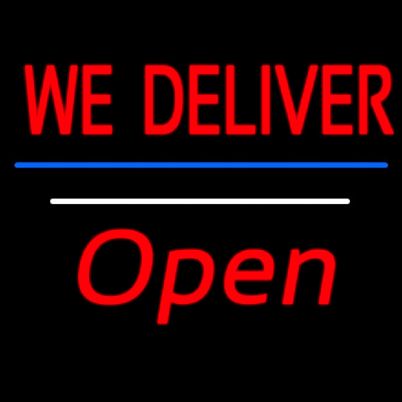 Custom We Deliver Open White Line Neon Sign USA