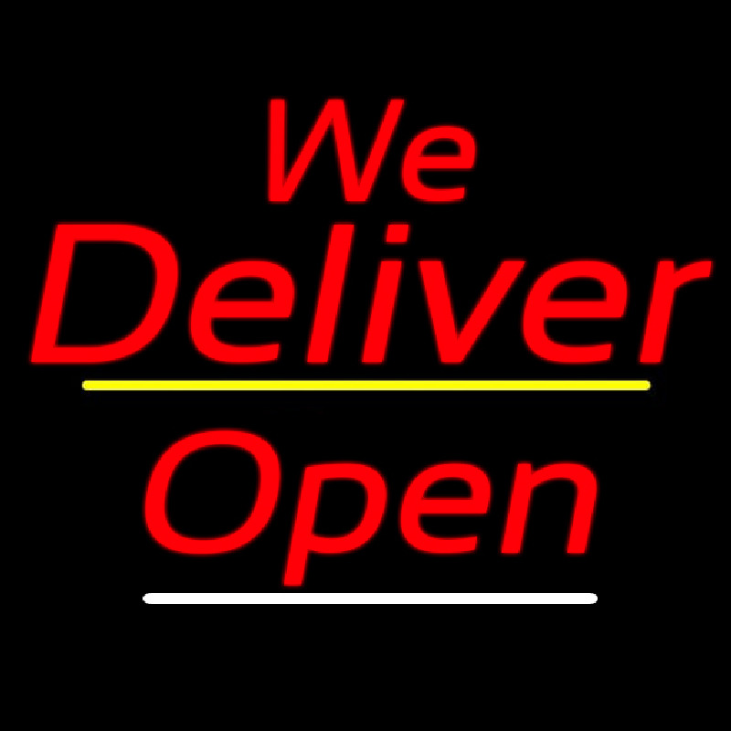 Custom We Deliver Open Yellow Line Neon Sign USA