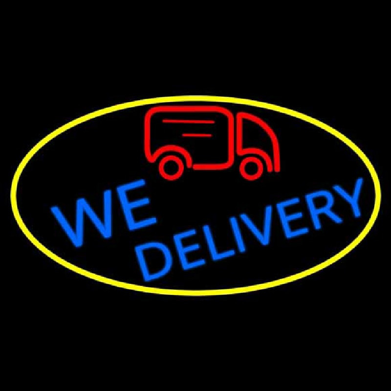 Custom We Deliver Van Oval With Yellow Border Neon Sign USA