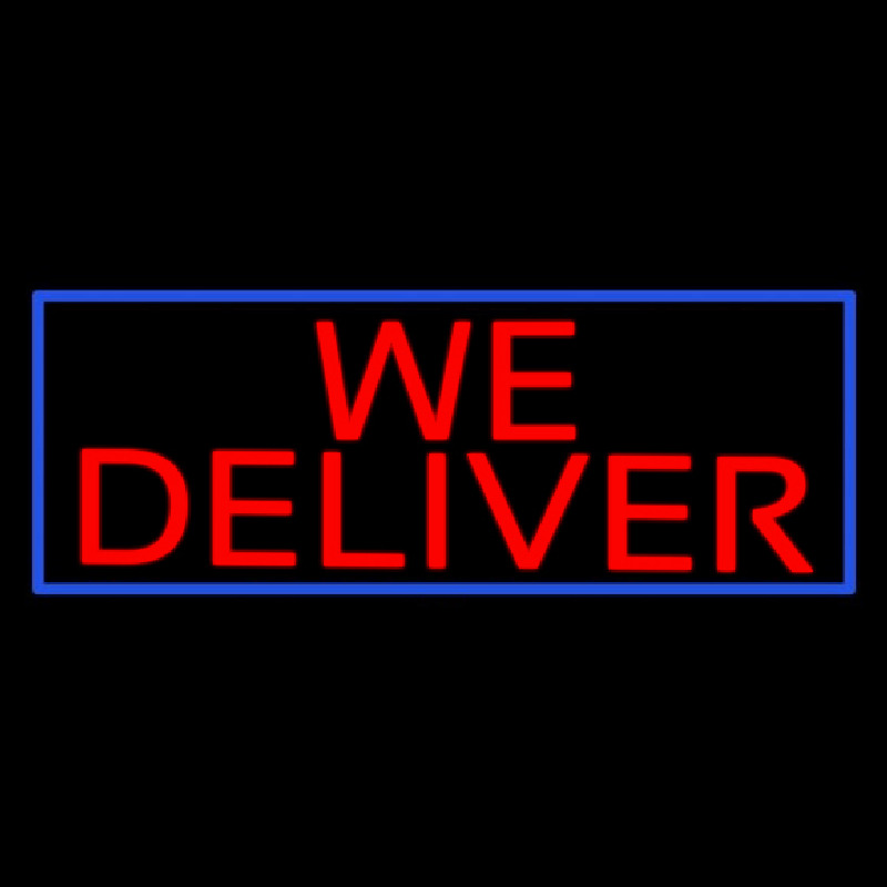 Custom We Deliver With Blue Border Neon Sign USA