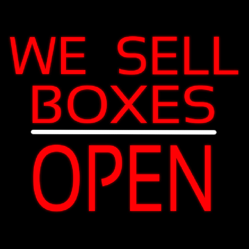 Custom We Sell Boxes Block Open White Line Neon Sign USA