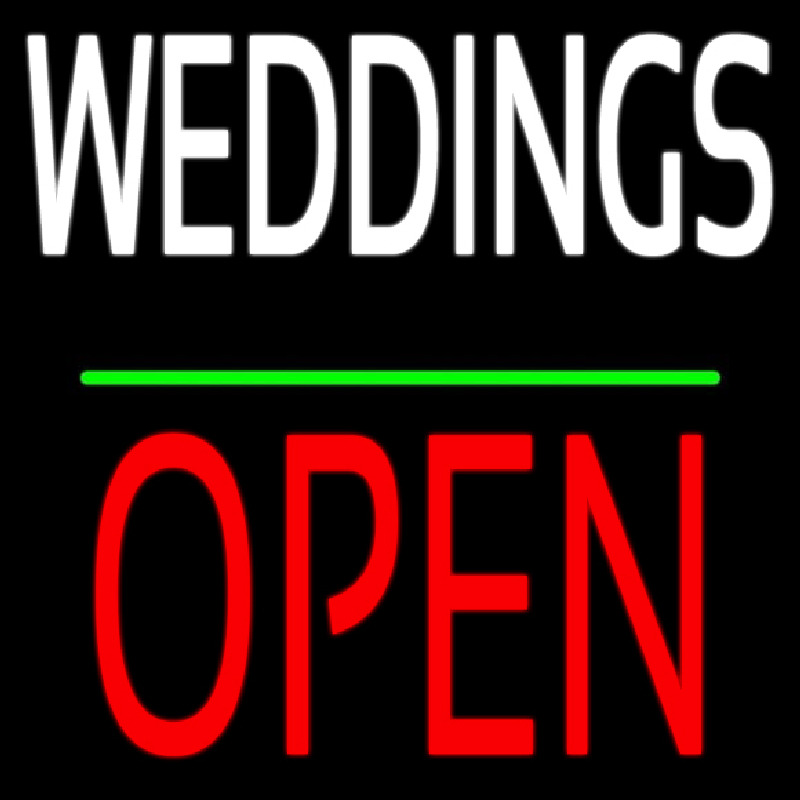 Custom Weddings Block Open Green Line Neon Sign USA