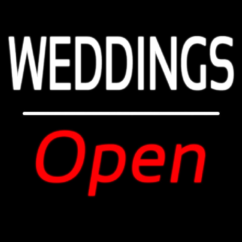 Custom Weddings Open White Line Neon Sign USA