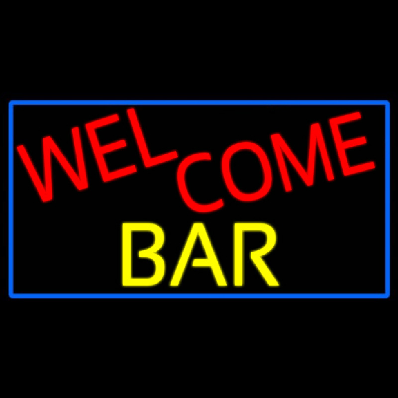 Custom Welcome Bar With Blue Border Neon Sign USA