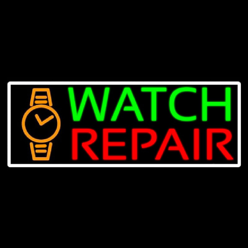 Custom White Border Watch Repair With Logo Neon Sign USA