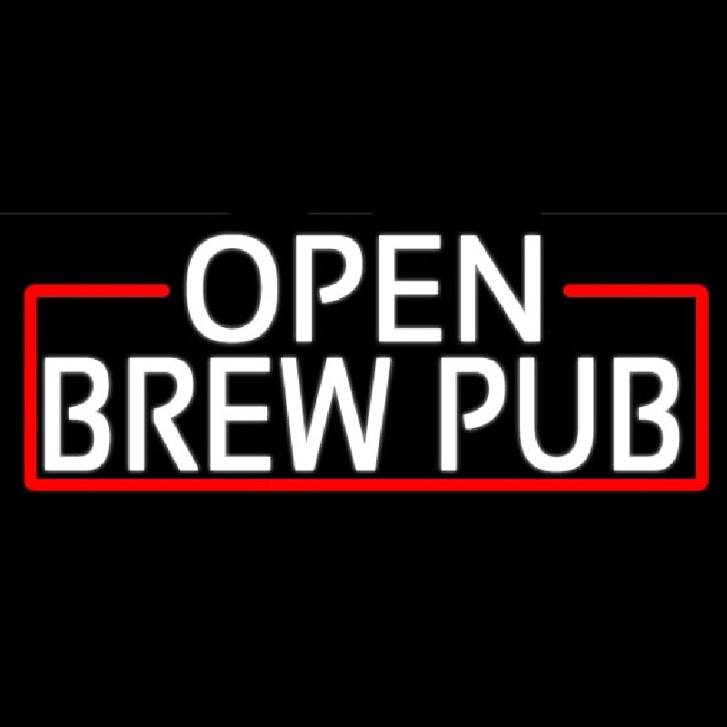 Custom White Open Brew Pub With Red Border Neon Sign USA