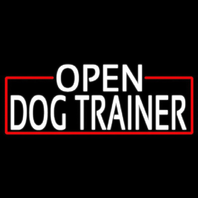 Custom White Open Dog Trainer With Red Border Neon Sign USA