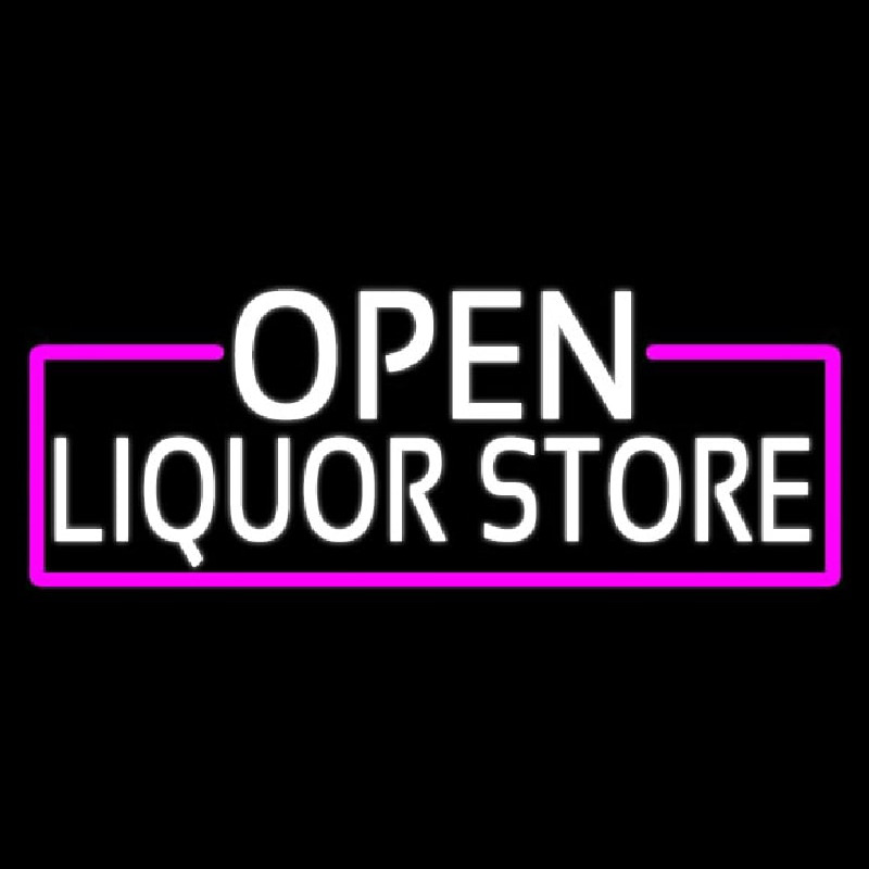 Custom White Open Liquor Store With Pink Border Neon Sign USA