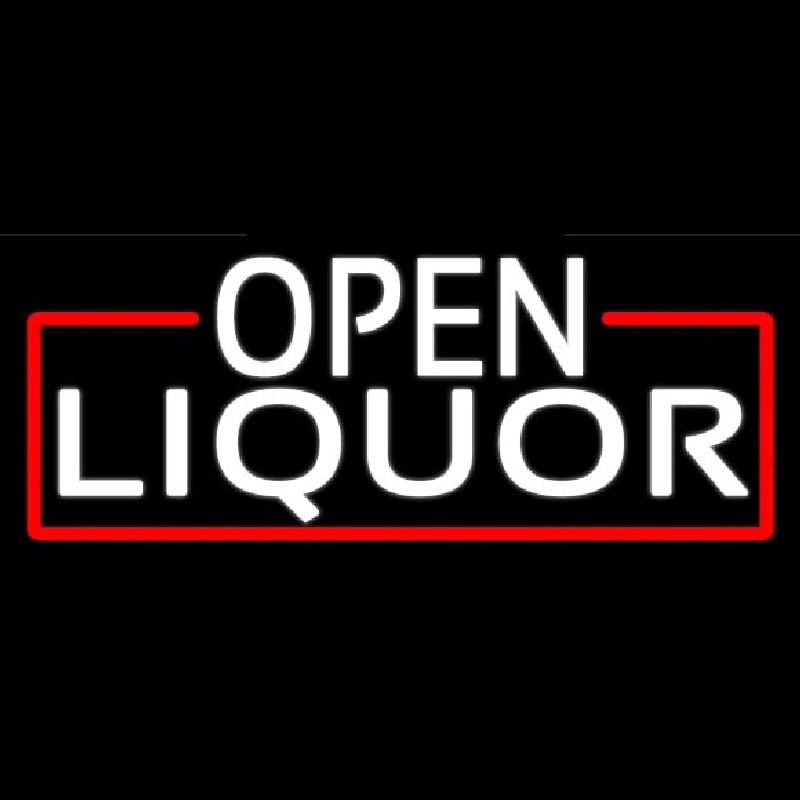 Custom White Open Liquor With Red Border Neon Sign USA