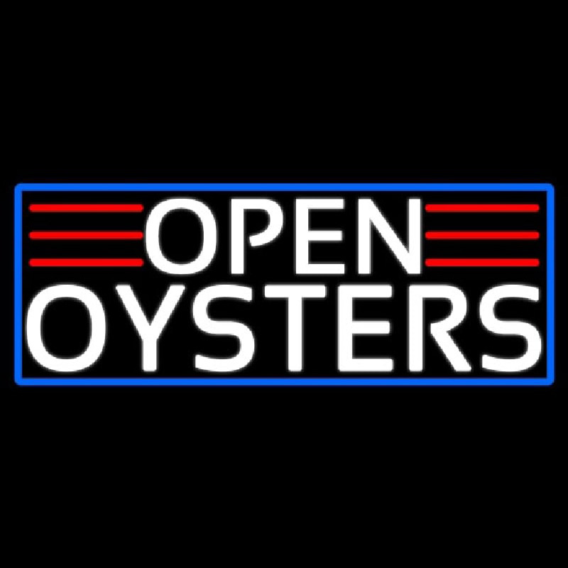 Custom White Open Oysters With Blue Border Neon Sign USA