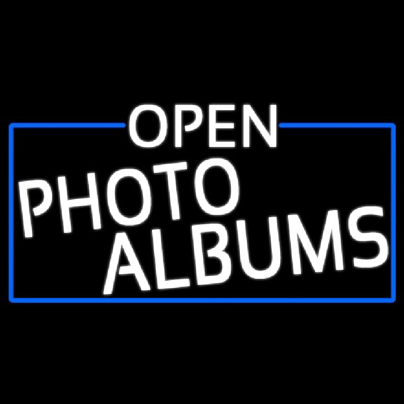 Custom White Open Photo Albums With Blue Border Neon Sign USA