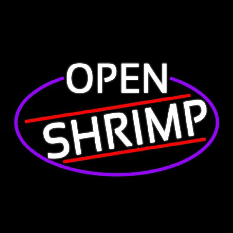 Custom White Open Shrimp Oval With Blue Border Neon Sign USA