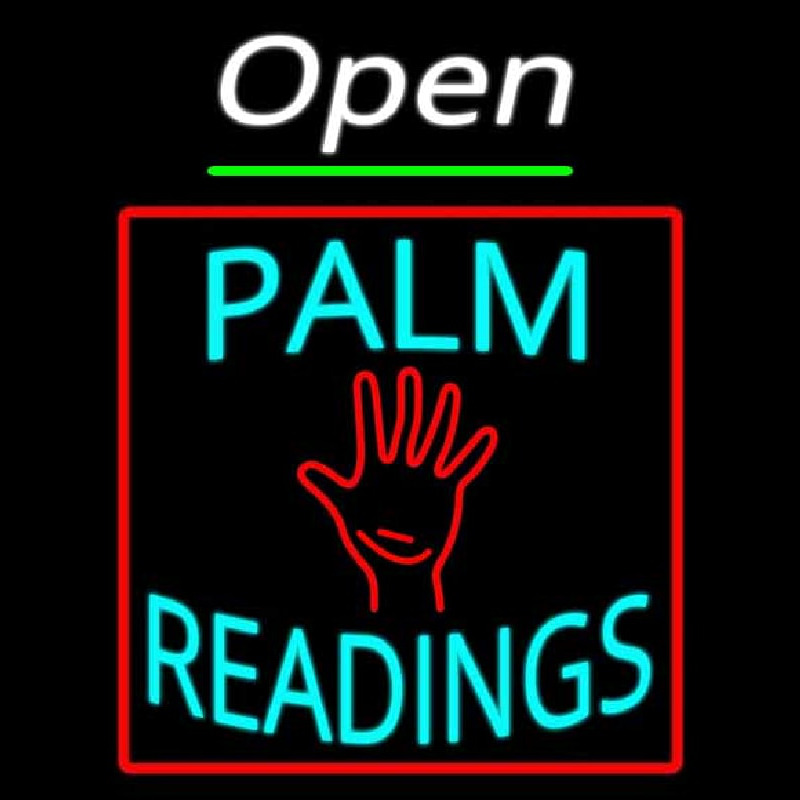 Custom White Open Turquoise Palm Readings Red Border Neon Sign USA