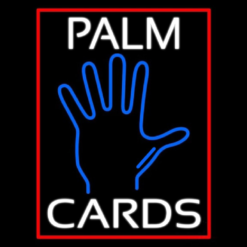 Custom White Palm Cards Red Border Neon Sign USA