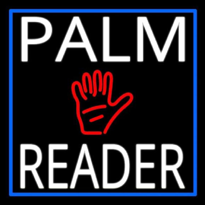 Custom White Palm Reader With Blue Border Neon Sign USA