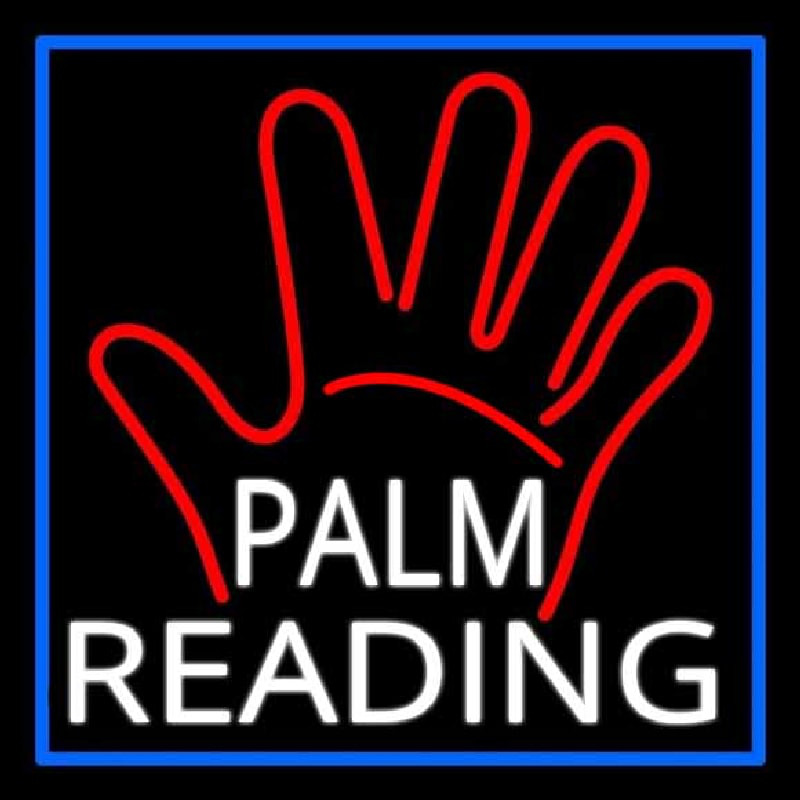 Custom White Palm Reading Blue Border Neon Sign USA