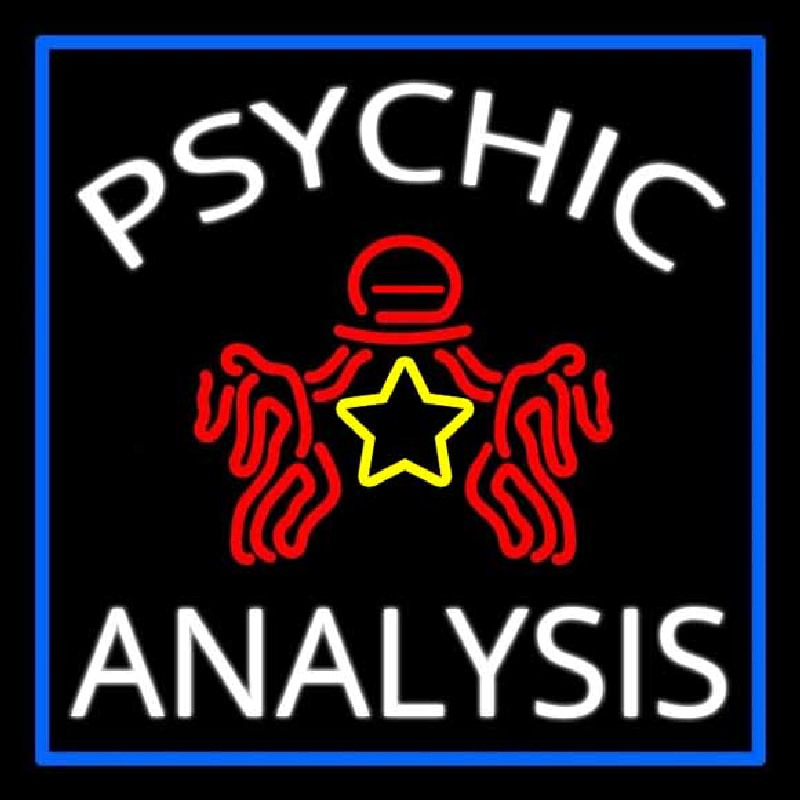 Custom White Psychic Analysis With Logo And Blue Border Neon Sign