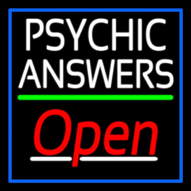 Custom White Psychic Answers Red Open Green Line Blue Border Neon Sign USA
