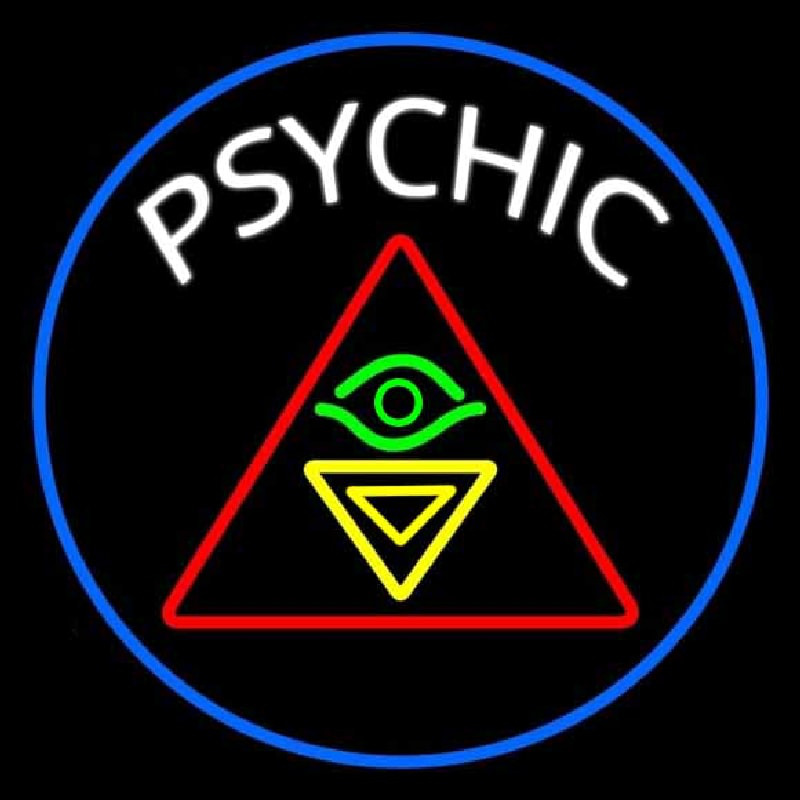 Custom White Psychic Logo And Blue Border Neon Sign USA