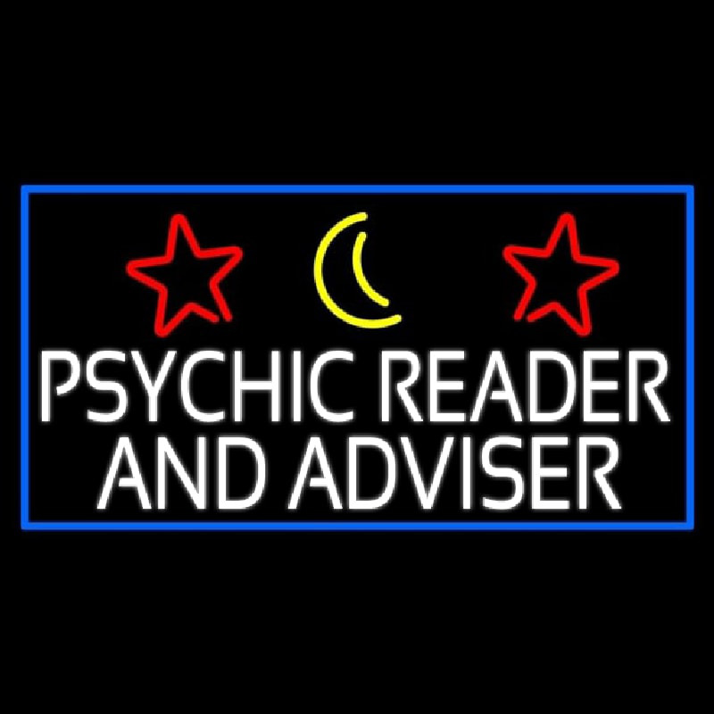 Custom White Psychic Reader And Advisor With Blue Border Neon Sign USA