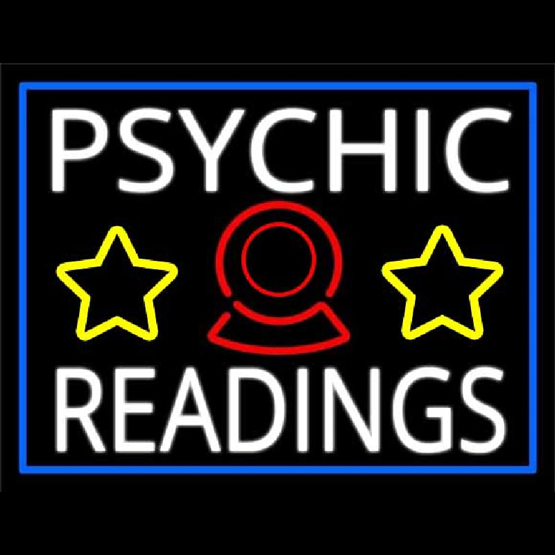 Custom White Psychic Readings With Blue Border Neon Sign