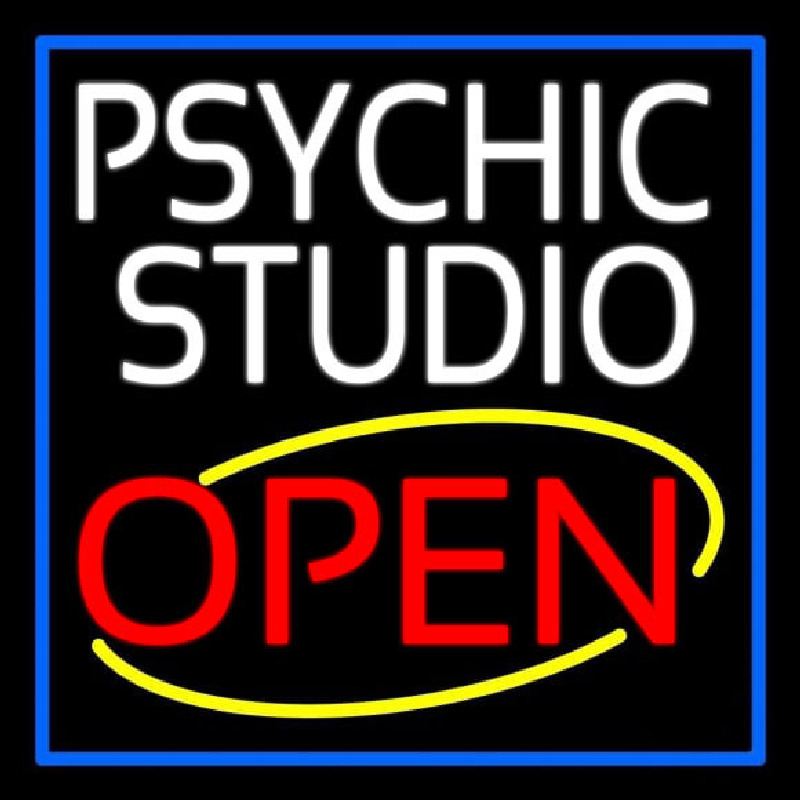 Custom White Psychic Studio Red Open Blue Border Neon Sign