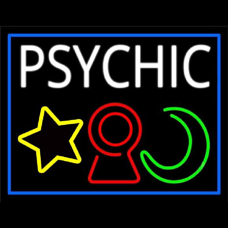 Custom White Psychic With Logo Blue Border Neon Sign USA