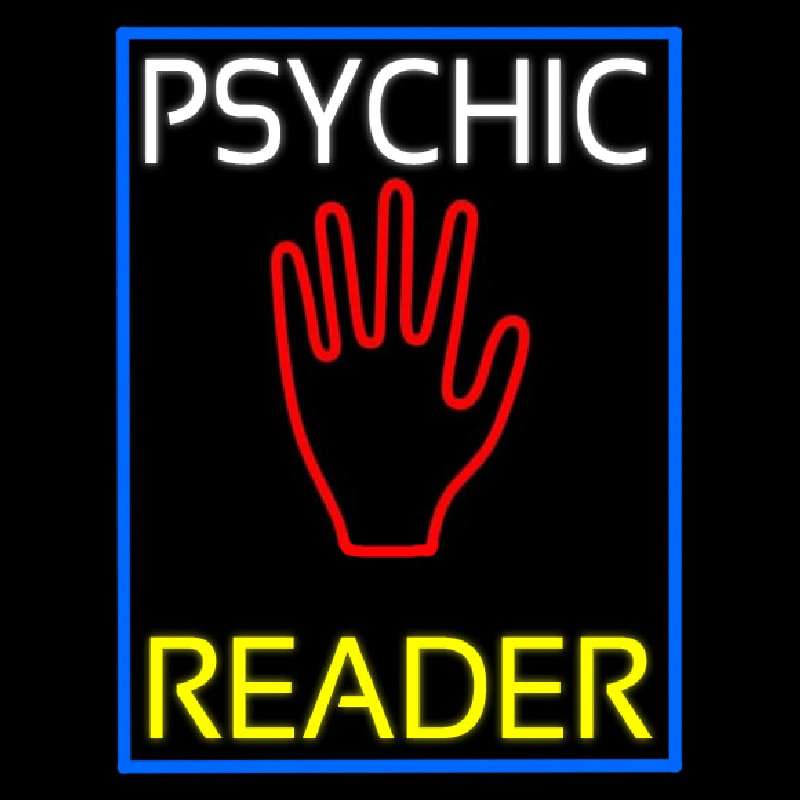 Custom White Psychic Yellow Reader Blue Border Neon Sign