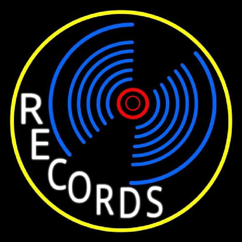 Custom White Records Block Yellow Border 1 Neon Sign USA