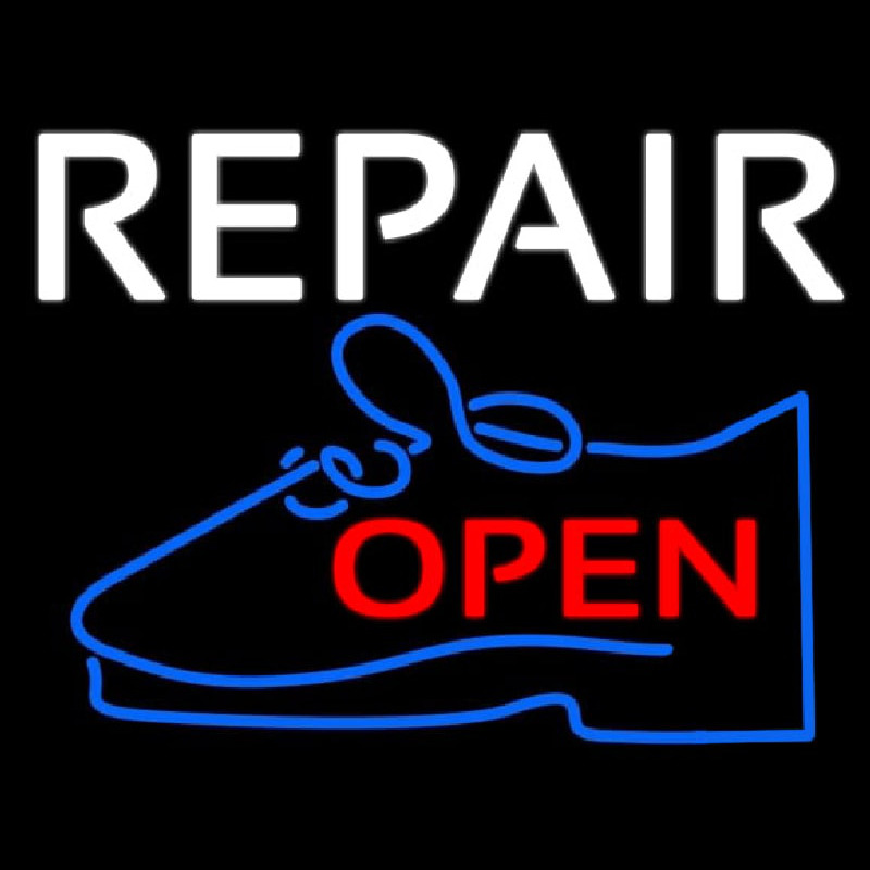 Custom White Repair Blue Shoe Open Neon Sign USA