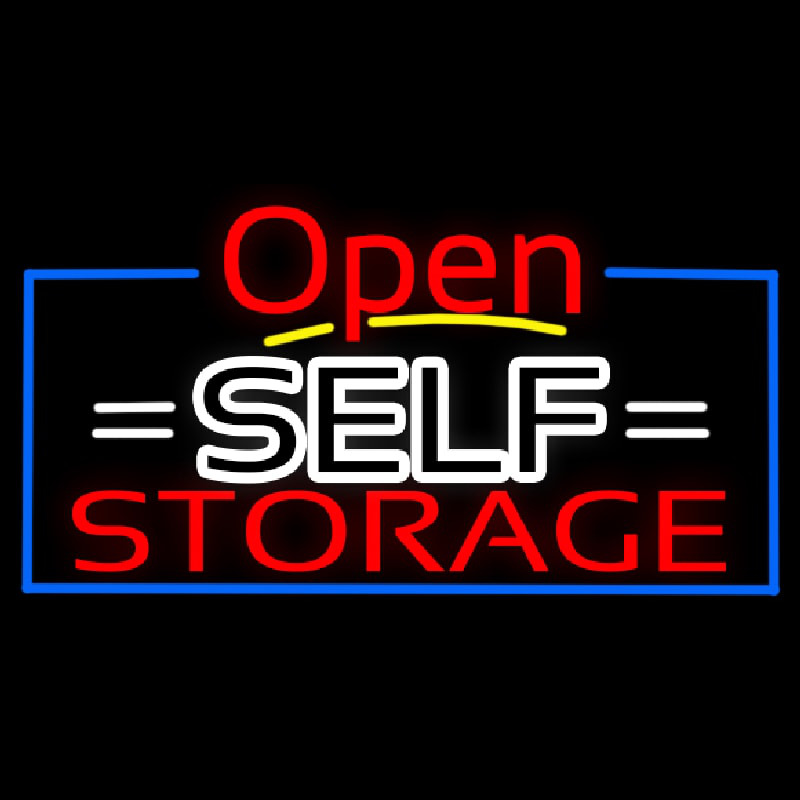 Custom White Self Storage Block With Open 4 Neon Sign USA