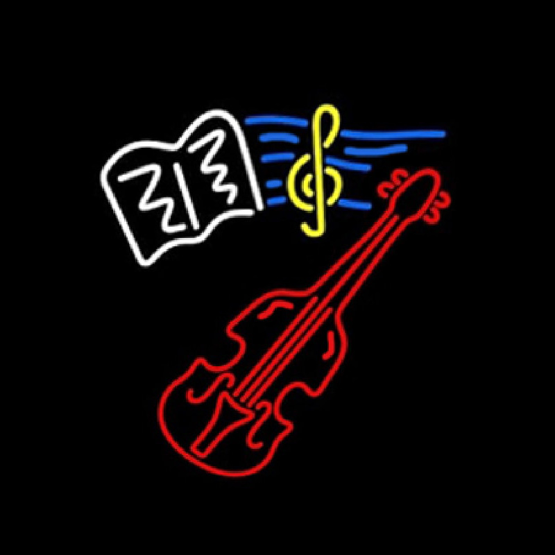 Custom White Sheet Music Yellow Note And Red Violin Neon Sign USA