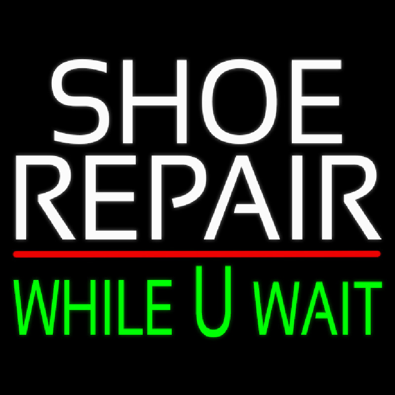 Custom White Shoe Repair Green While You Wait Neon Sign USA