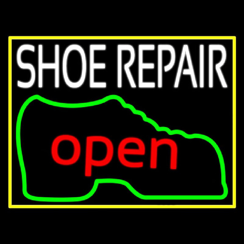 Custom White Shoe Repair Open Neon Sign USA