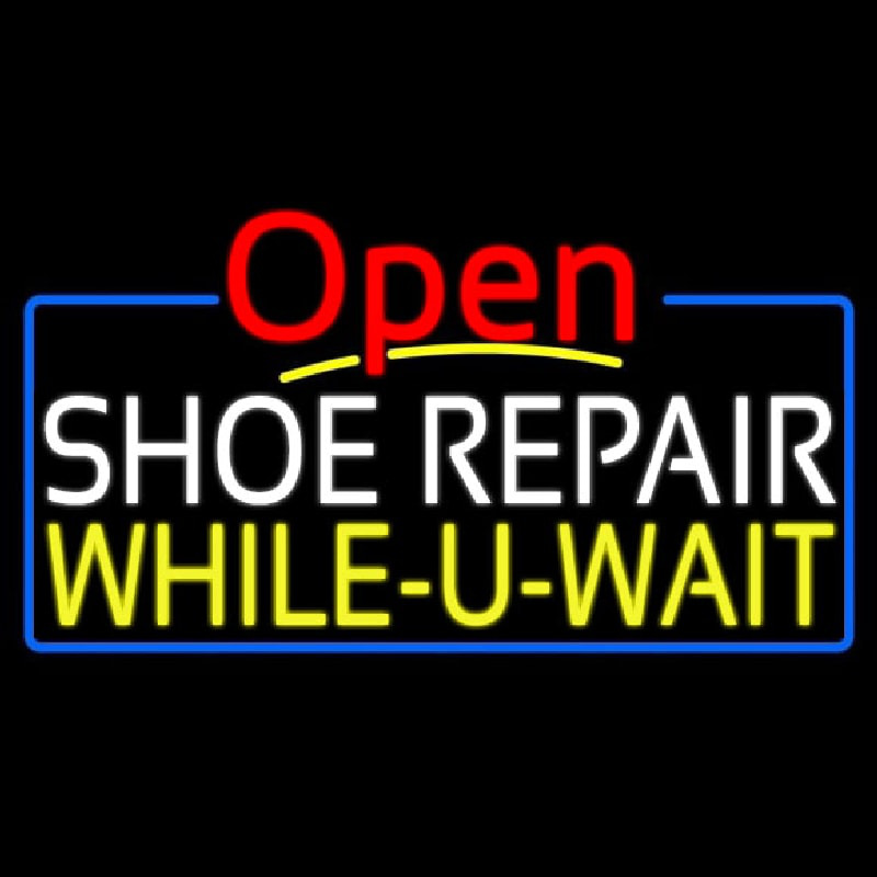 Custom White Shoe Repair Yellow While You Wait Open Neon Sign USA