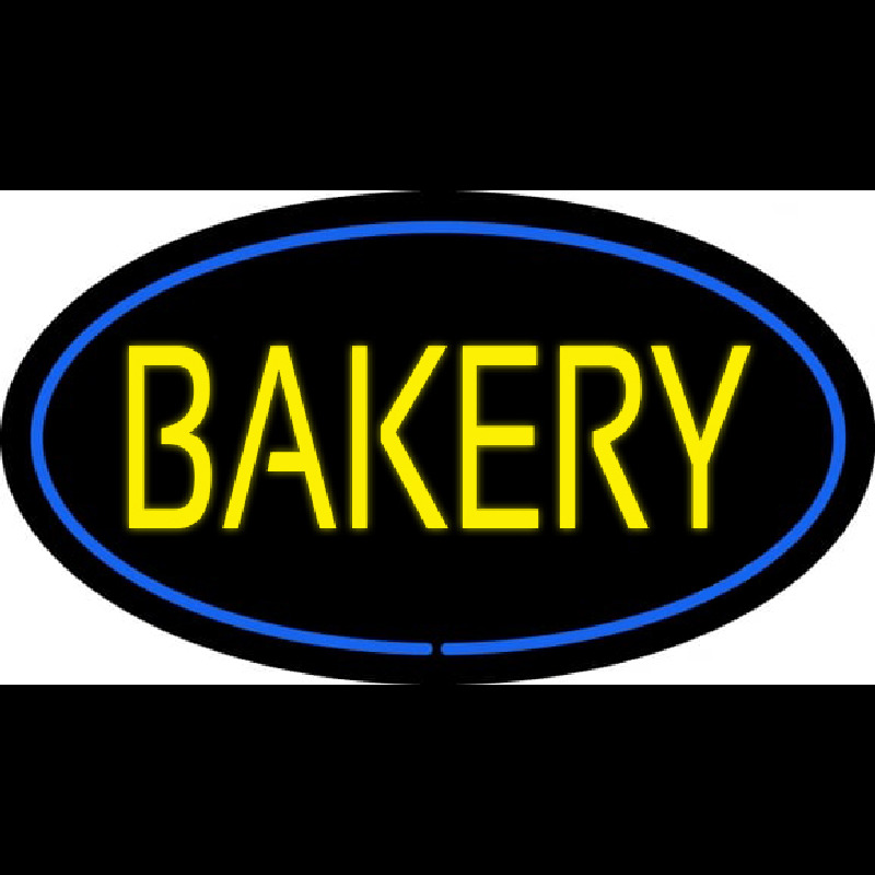 Custom Yellow Bakery Oval Blue Neon Sign USA