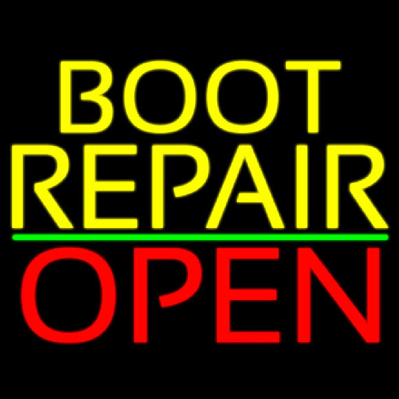 Custom Yellow Boot Repair Open Neon Sign USA