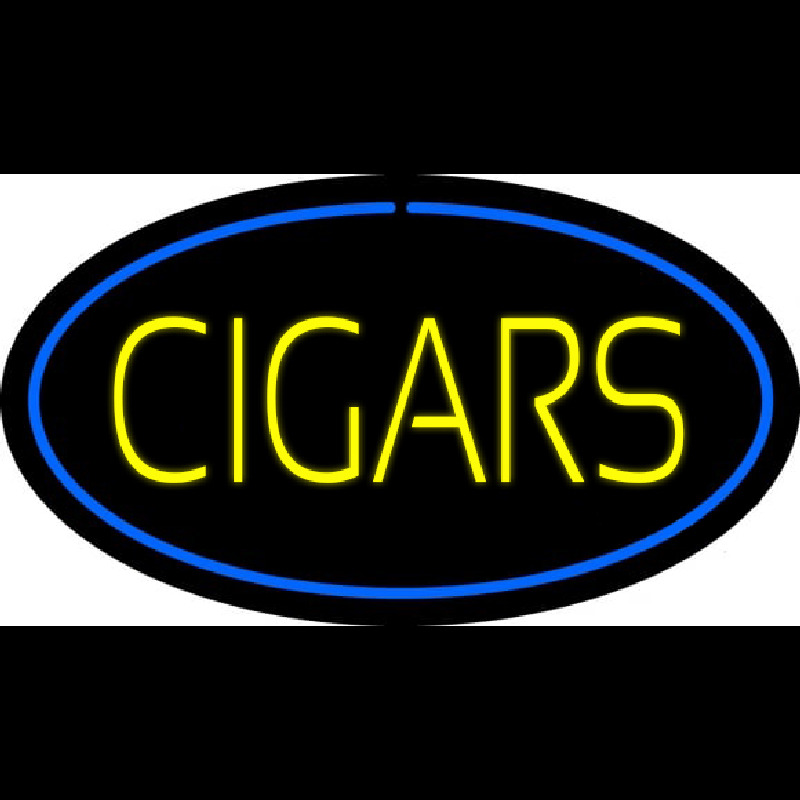 Custom Yellow Cigars Blue Oval Neon Sign USA