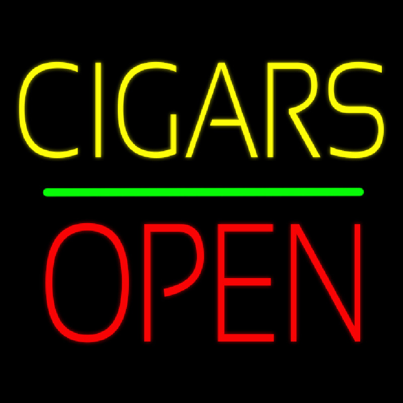 Custom Yellow Cigars Red Block Open Green Line Neon Sign USA