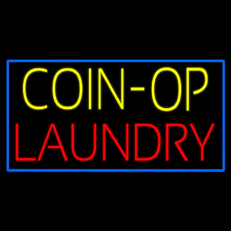 Custom Yellow Coin Op Laundry Blue Border Neon Sign USA