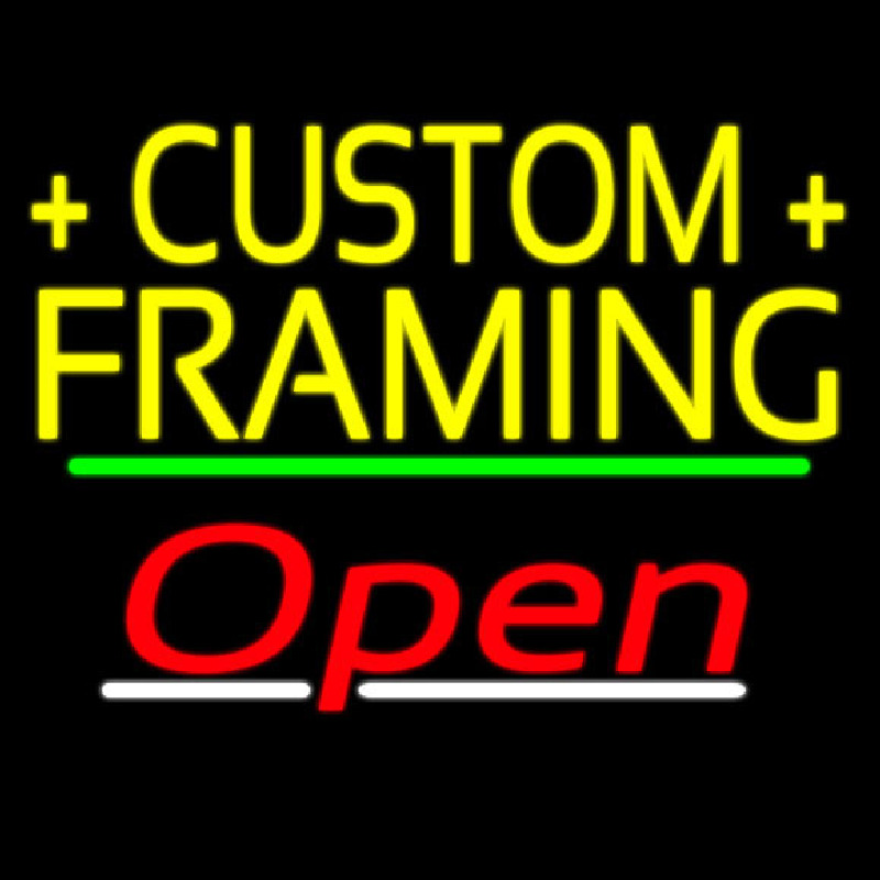 Custom Yellow Custom Framing Open 3 Neon Sign USA
