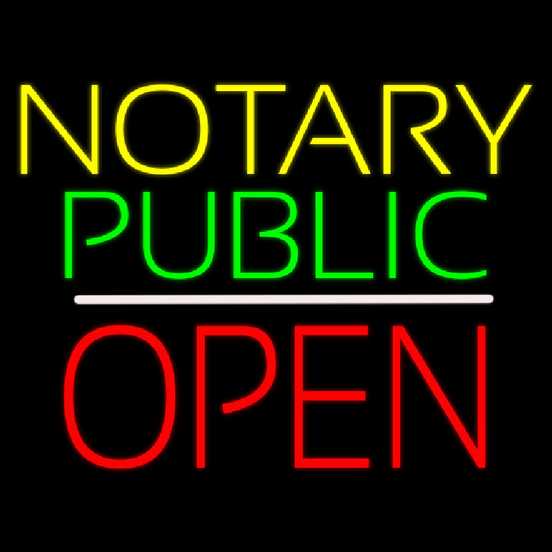 Custom Yellow Green Notary Public White Line Block Open Neon Sign USA