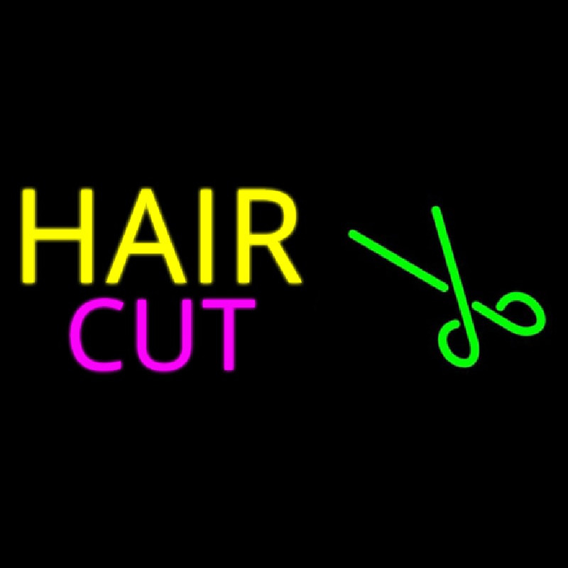 Custom Yellow Hair Cut With Scissor Neon Sign USA