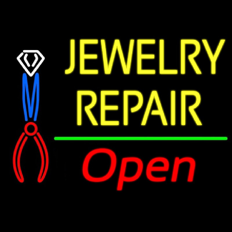 Custom Yellow Jewelry Repair Red Open Block Neon Sign USA