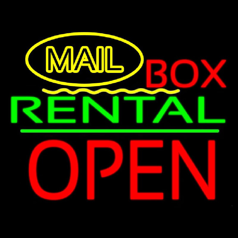 Custom Yellow Mail Block Box Rental Open 1 Neon Sign USA