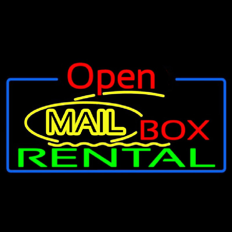 Custom Yellow Mail Block Box Rental Open 4 Neon Sign USA