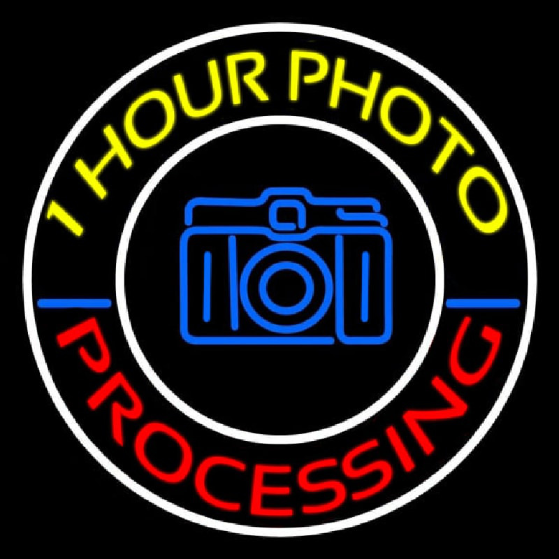 Custom Yellow One Hour Photo Processing Neon Sign USA